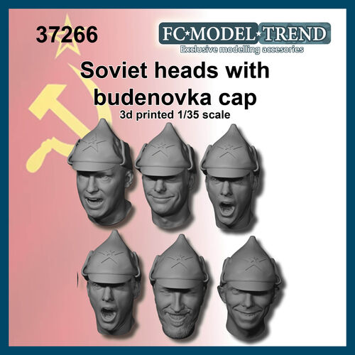 37266 Soviet soldier heads with budenovka WWII, 1/35 scale.