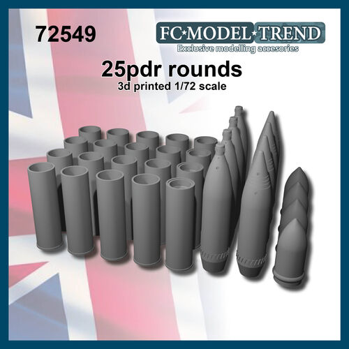 72549 25pdr rounds for QR ordnance howitzer, 1/72 scale.