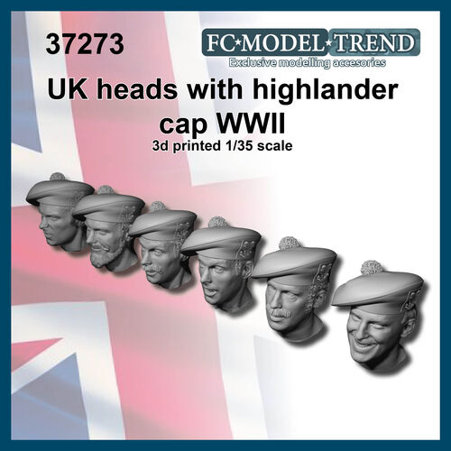 37273 UK heads with highlander cap, 1/35 scale.