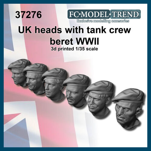 37276 UK tank crew heads with beret WWII, 1/35 scale.