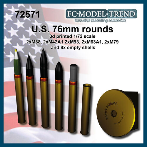 72571 7,6cm rounds USA WWII, 1/72 scale.