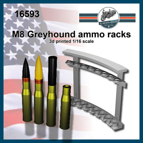 16593 M8 Greyhound estantes y municin, escala 1/16.