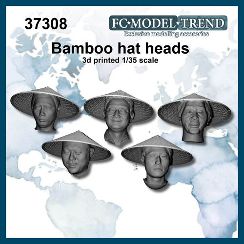 37008 Bamboo hat heads, 1/35 scale.