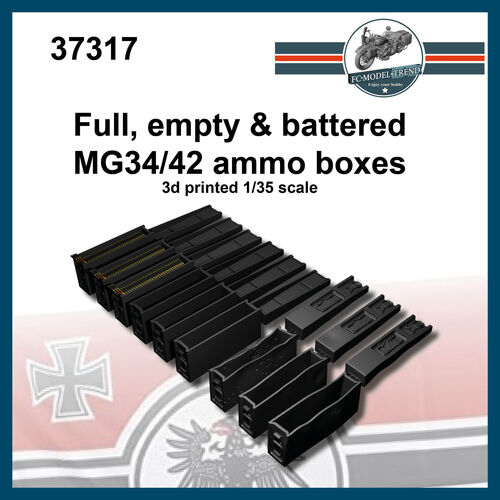 35317 Full, empty and battered ammo boxes for German MG34, 1/35 scale.