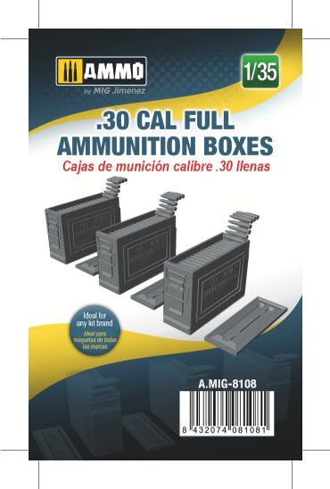 AMMO8108 Cajas de munición '30 llenas, escala 1/35